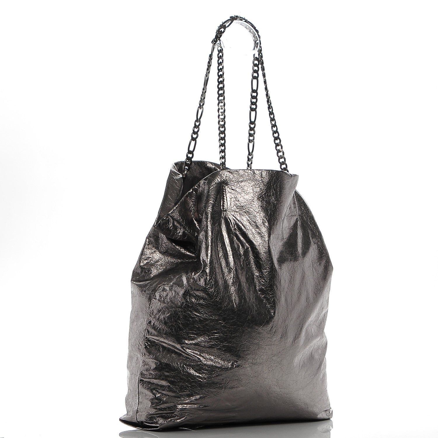 Lanvin Metallic Crinkled Lambskin Paper Bag Tote Grey 3 of 6