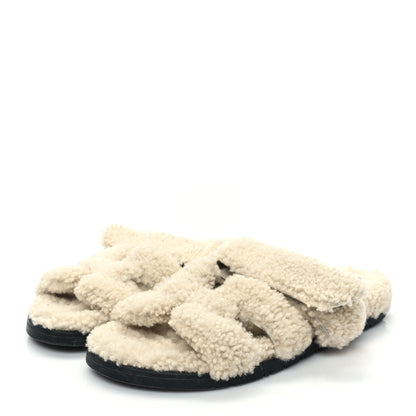 Hermes Woolskin Womens Chypre Sandals 39 Ecru 3 of 8
