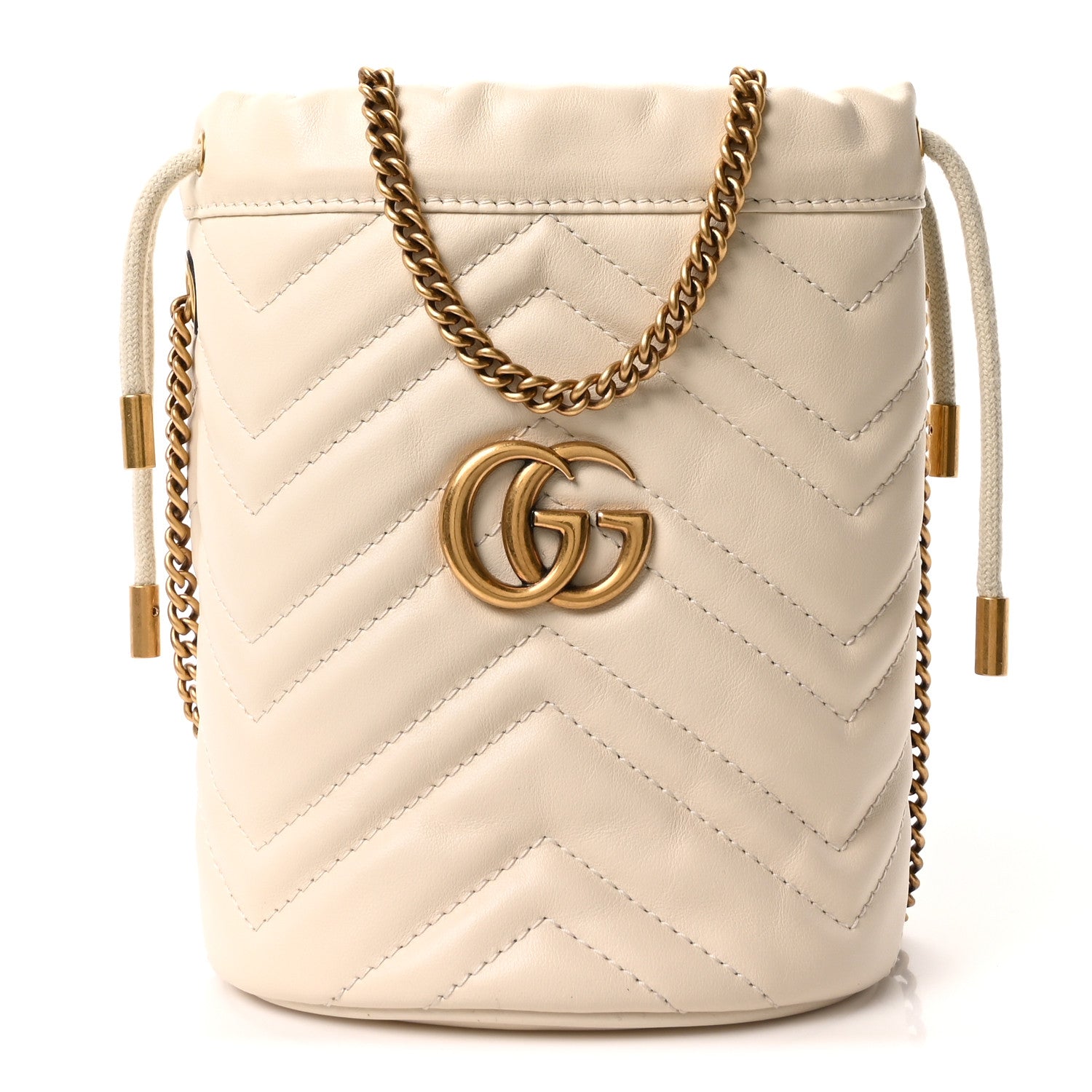 Gucci Calfskin Matelasse Mini GG Marmont 2.0 Bucket Bag White 1 of 9