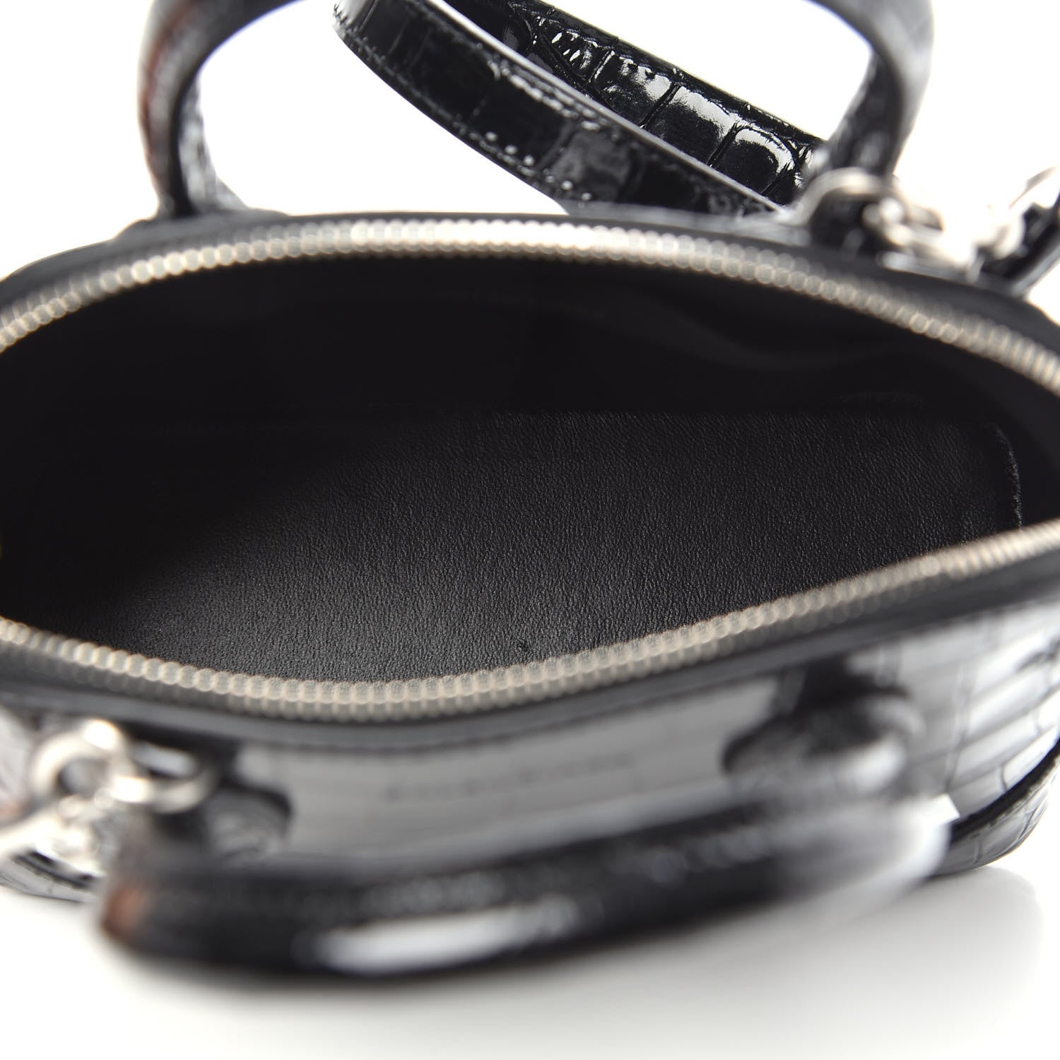 Balenciaga Shiny Calfskin Logo Crocodile Embossed XXS Ville Top Handle Bag Black White 5 of 10