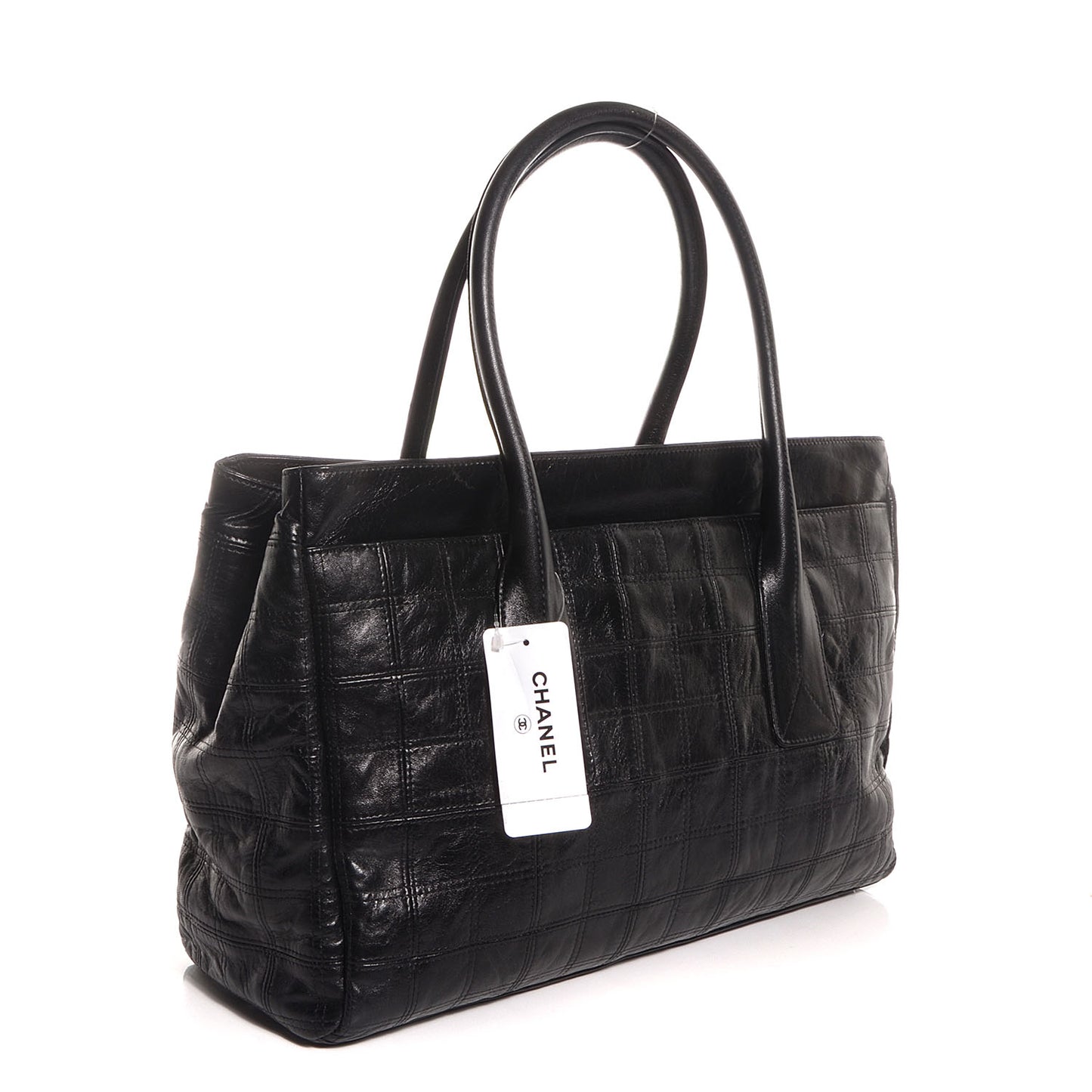 Lambskin Stitched Lax Shopping Tote Black