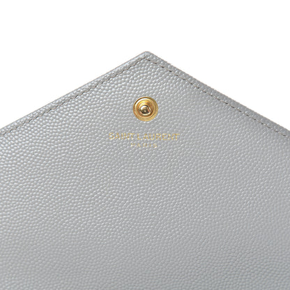 Saint Laurent Grain De Poudre Matelasse Chevron Monogram Chain Wallet Oyster Grey 5 of 13