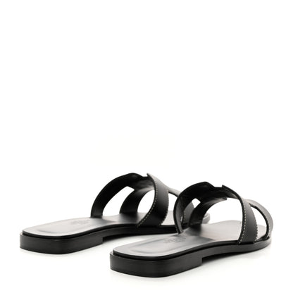 Hermes Box Calfskin Oran Sandals 35.5 Black 4 of 9