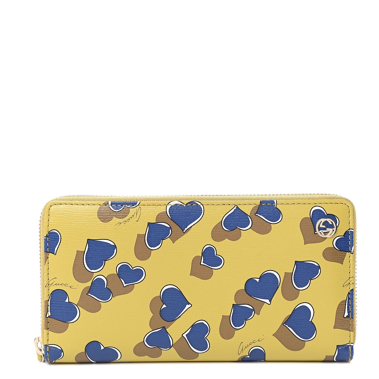Calfskin Heartbeat Print Zip Around Wallet Yellow