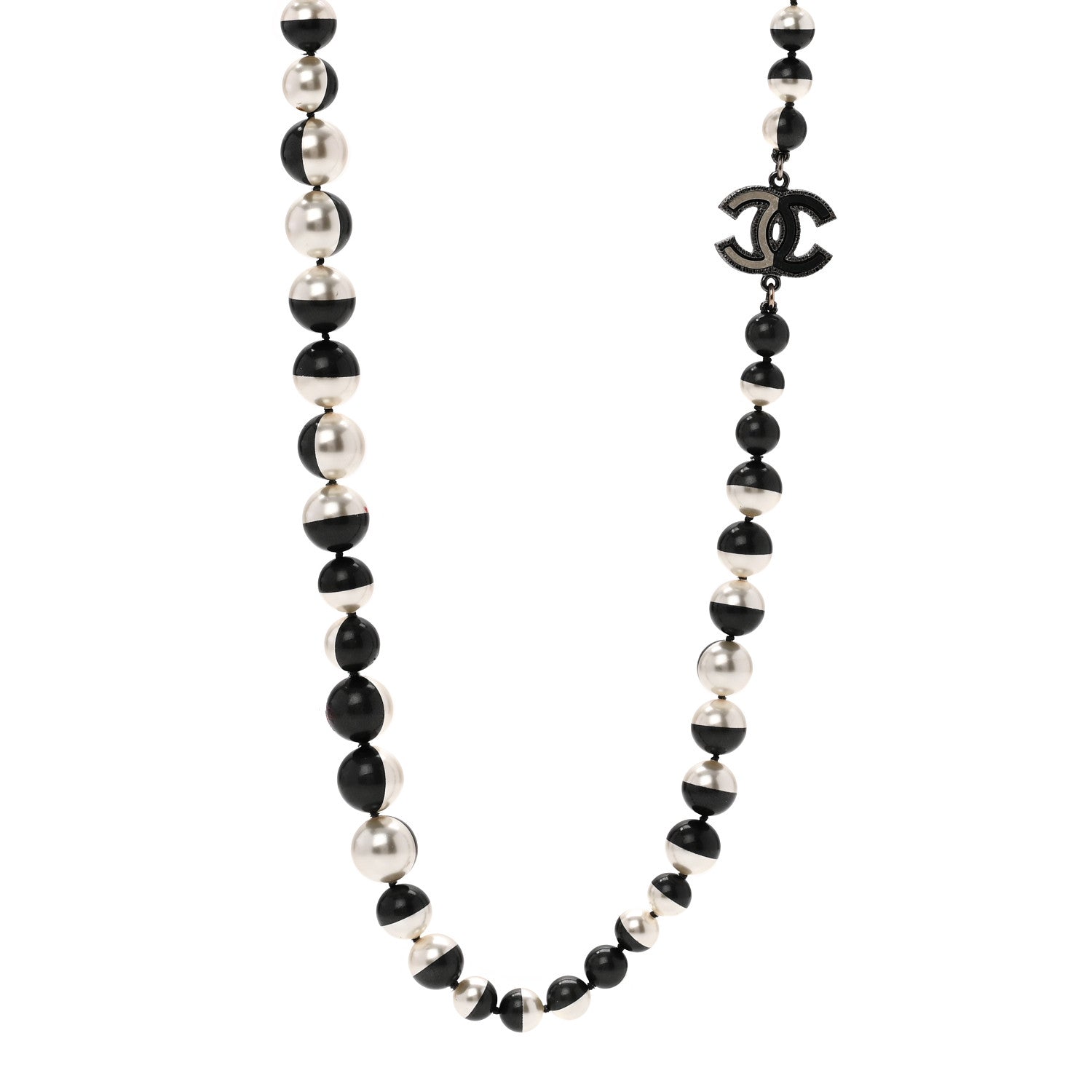 Chanel Pearl Bead CC Long Necklace White Grey 1 of 5