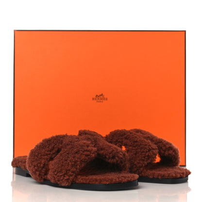 Hermes Woolskin Oran Sandals 36 Cognac 8 of 8