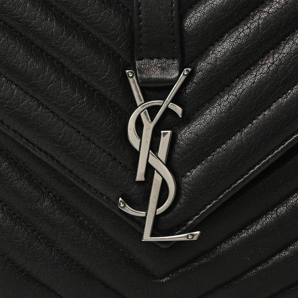 Saint Laurent Sheepskin Matelasse Chevron Monogram Medium College Bag Black 9 of 9