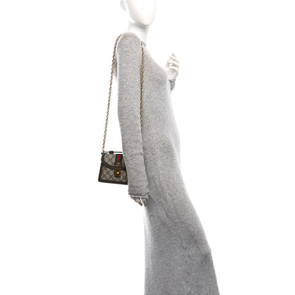Gucci GG Supreme Monogram Textured Dollar Calfskin Web Mini Ophidia Padlock Top Handle Chain Shoulder Bag Beige Ebony New Acero 2 of 12