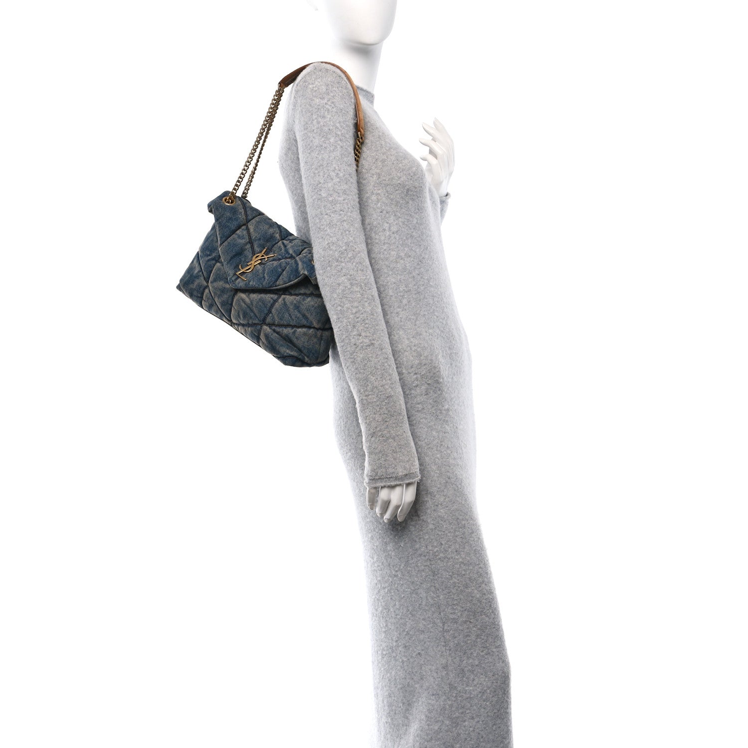 Saint Laurent Denim Quilted Small Loulou Puffer Monogram Chain Satchel Blue Cinnamon 2 of 10