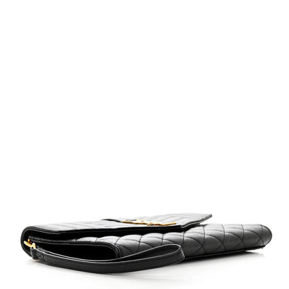Saint Laurent Grain De Poudre Textured Mixed Matelasse Triquilt Monogram Clutch Black 4 of 8