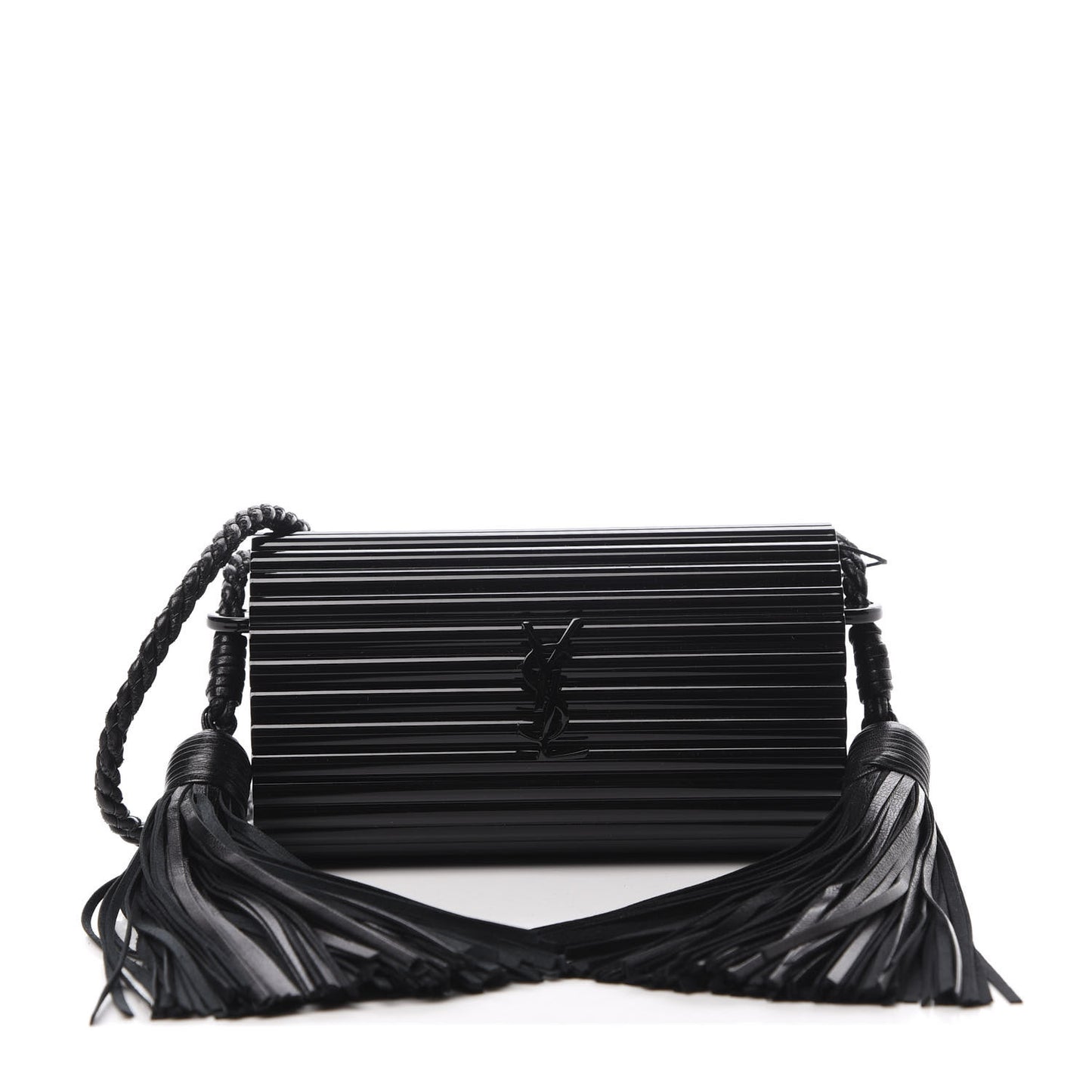 Ribbed Plexiglass Lambskin Fringe Monogram Opium Box Bag Black