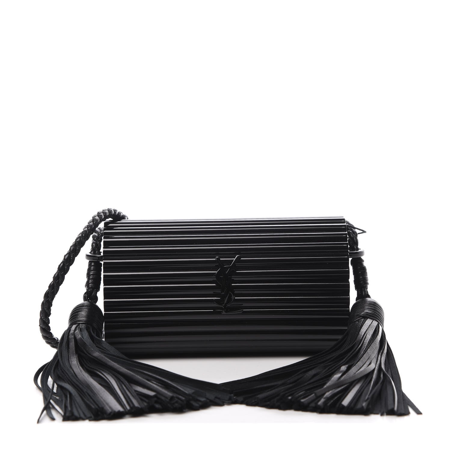 Saint Laurent Ribbed Plexiglass Lambskin Fringe Monogram Opium Box Bag Black 1 of 10