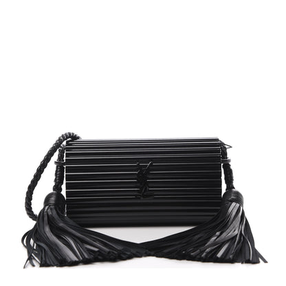Saint Laurent Ribbed Plexiglass Lambskin Fringe Monogram Opium Box Bag Black 1 of 10