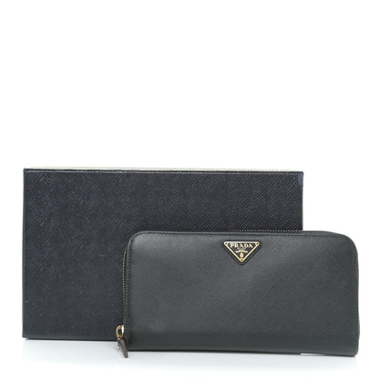 Prada Saffiano Triangle Zip Around Wallet Black 10 of 10