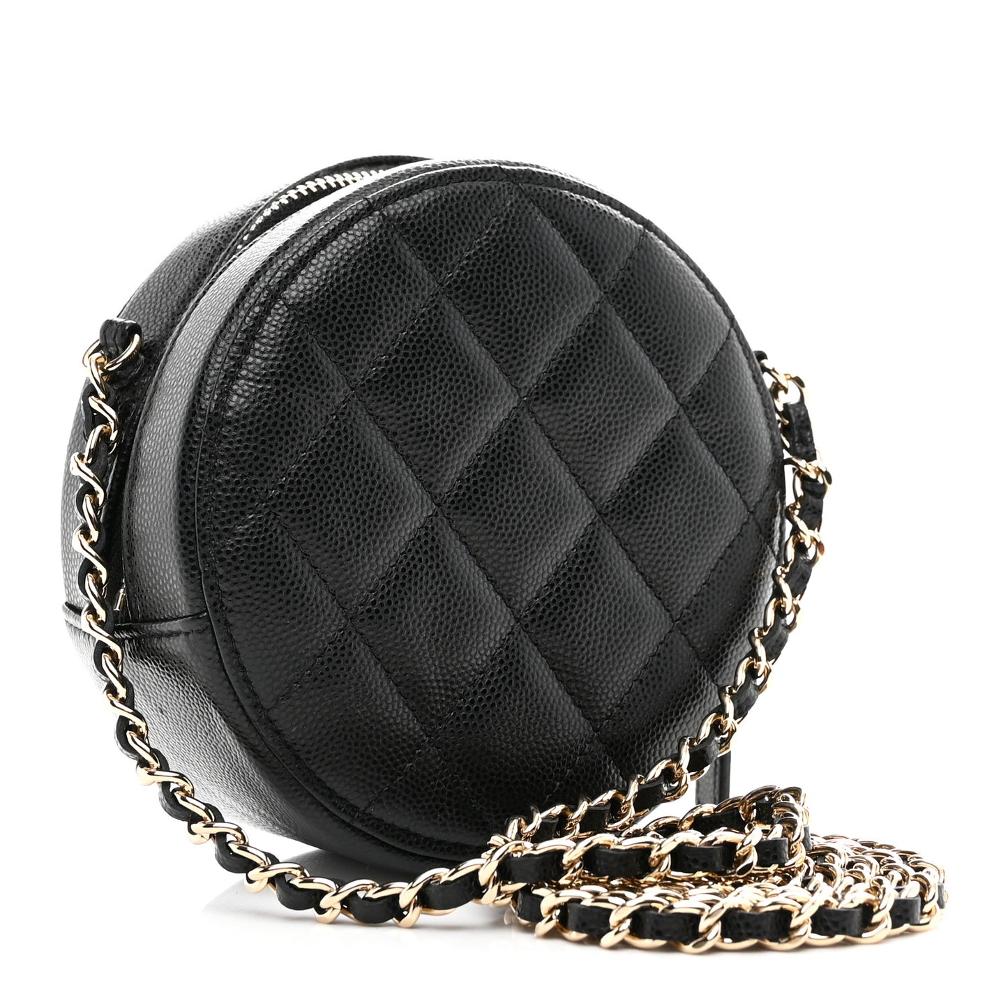 Caviar Quilted Crystal CC Round Clutch With Chain Black