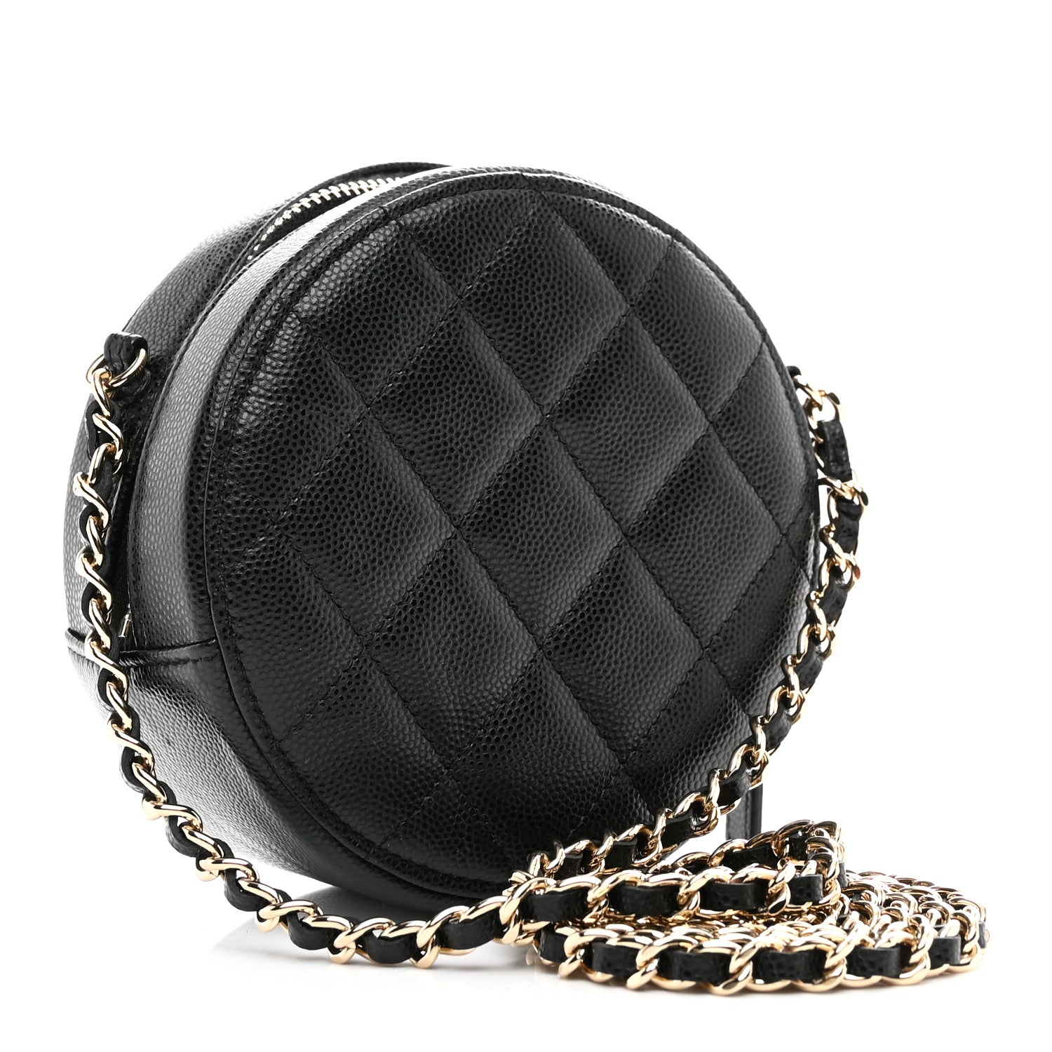 Chanel Caviar Quilted Crystal CC Round Clutch With Chain Black 3 of 10