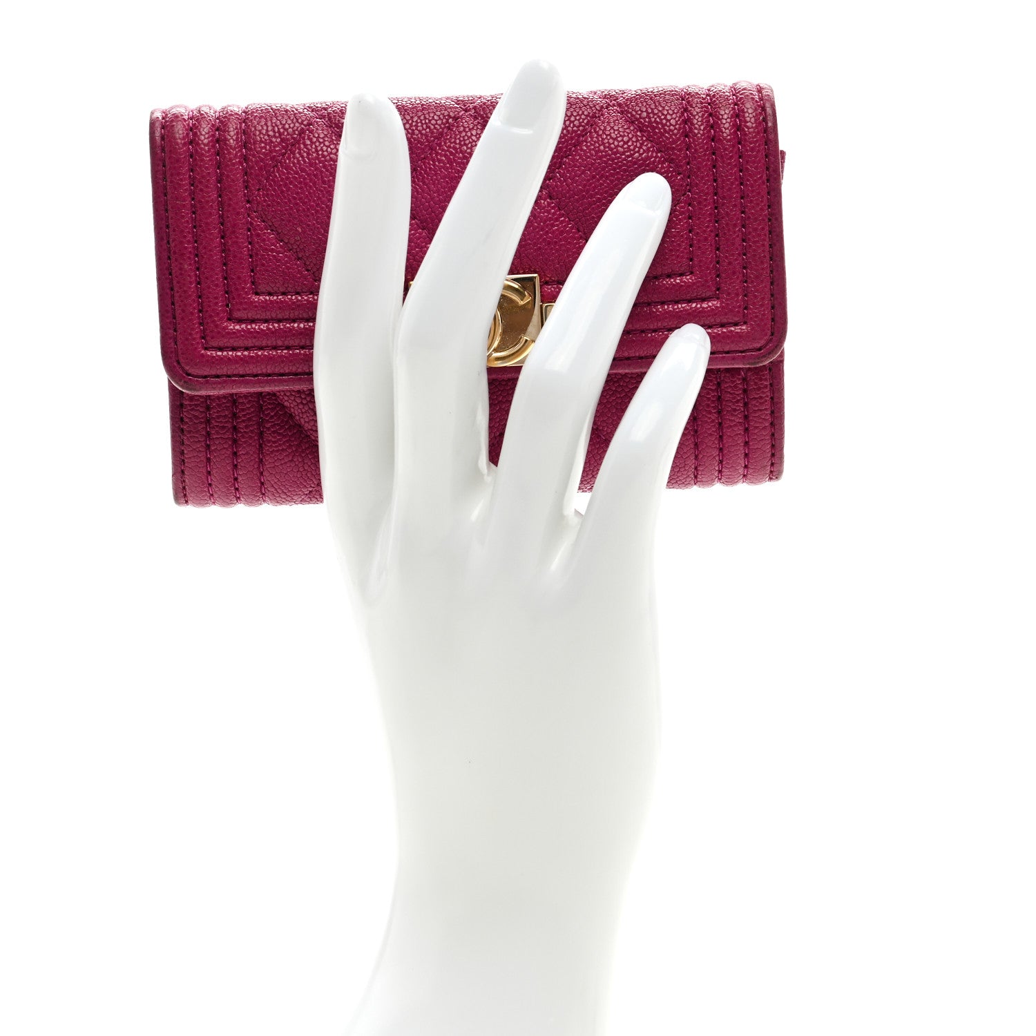 Chanel Caviar Quilted Boy Card Holder Wallet Fuchsia 2 of 7