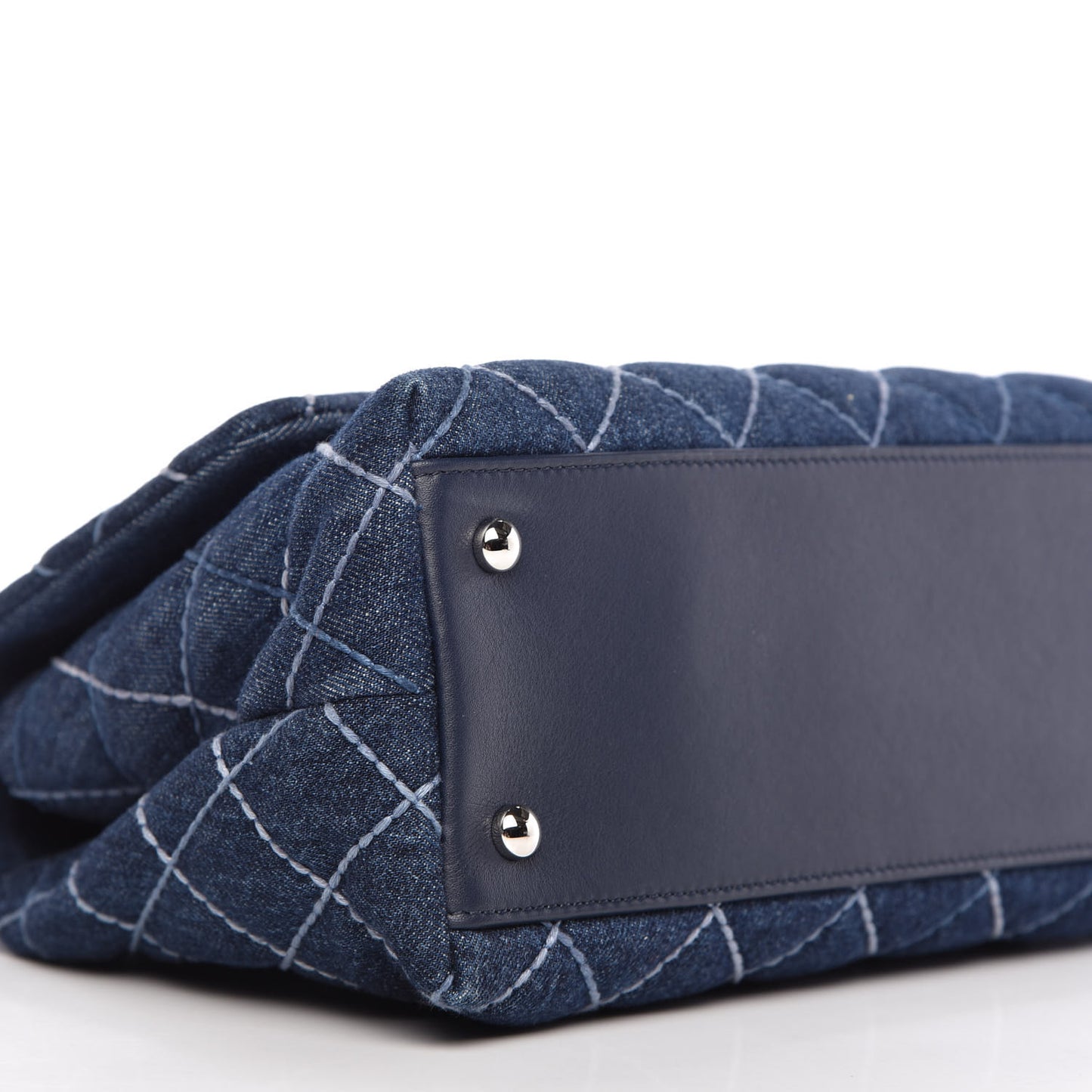 Denim Quilted Small Coco Handle Flap Blue