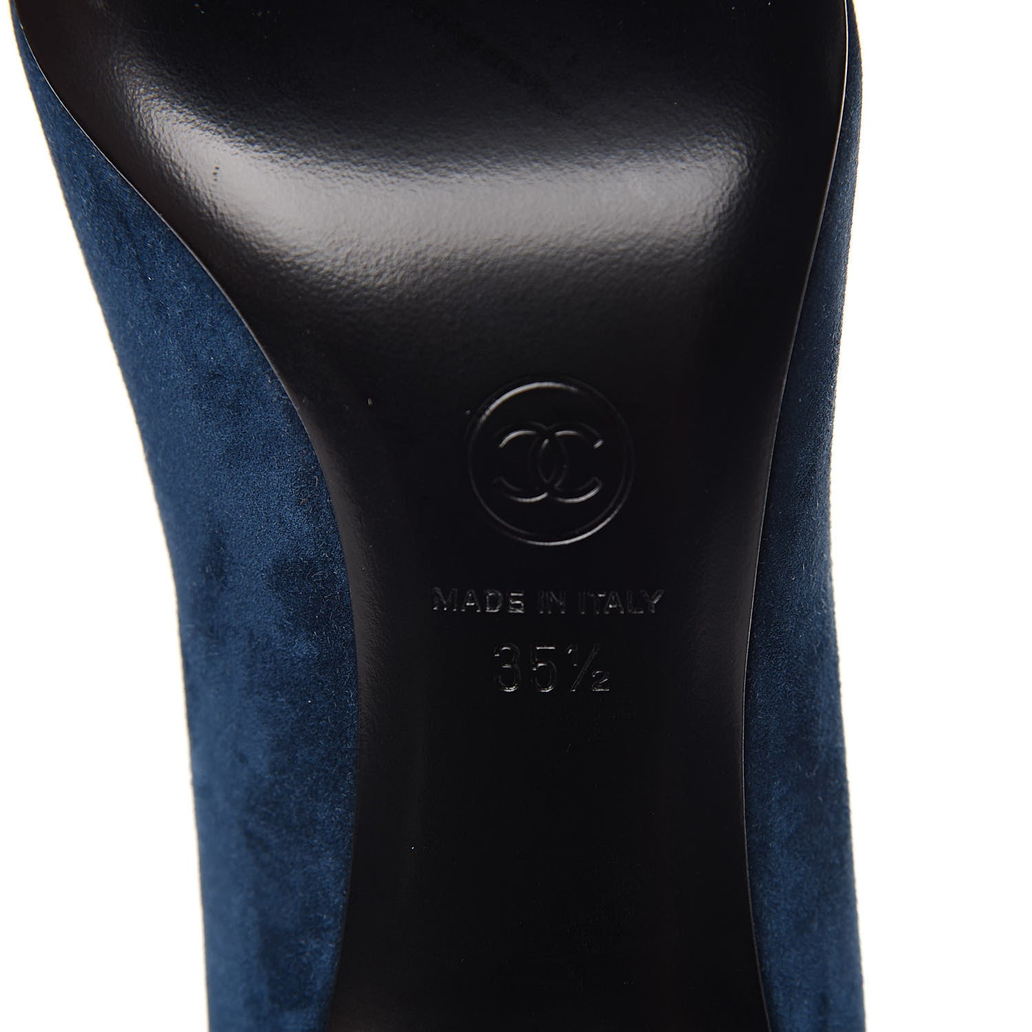 Chanel Suede Satin Cap Toe Gabrielle Pumps 35.5 Navy Black 7 of 11