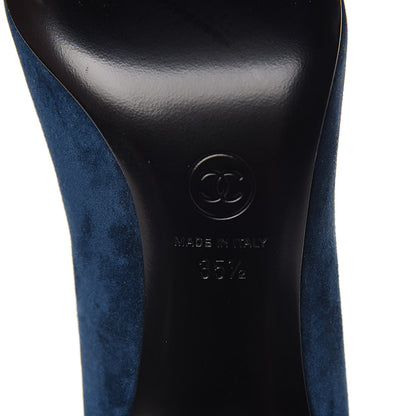Chanel Suede Satin Cap Toe Gabrielle Pumps 35.5 Navy Black 7 of 11