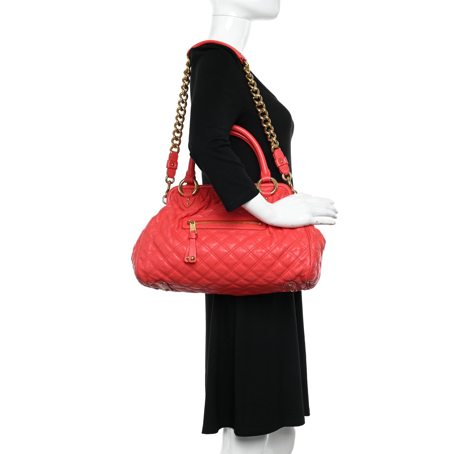 Marc Jacobs Calfskin Quilted Leather Stam Bag Coral 2 of 10