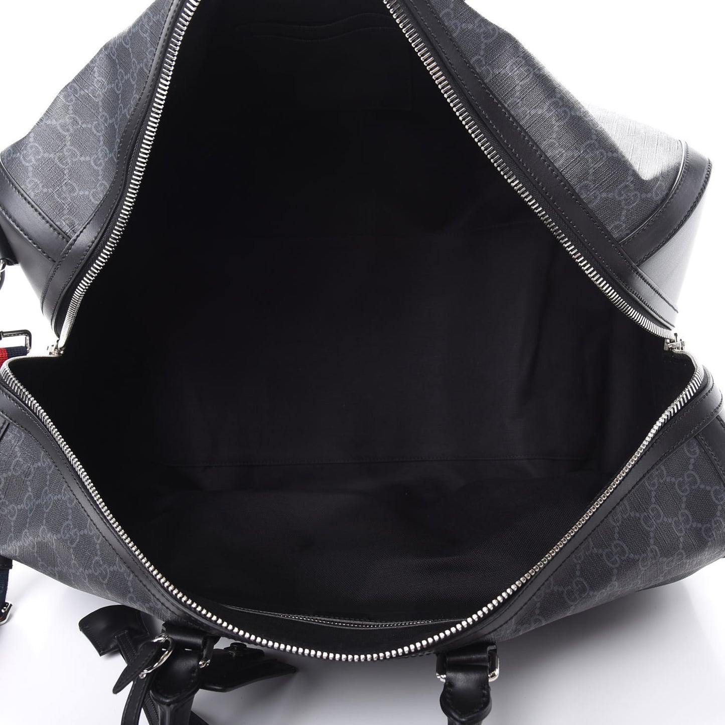 Soft GG Supreme Monogram Appia Calfskin Web Large Carry On Duffle Bag Black Grey