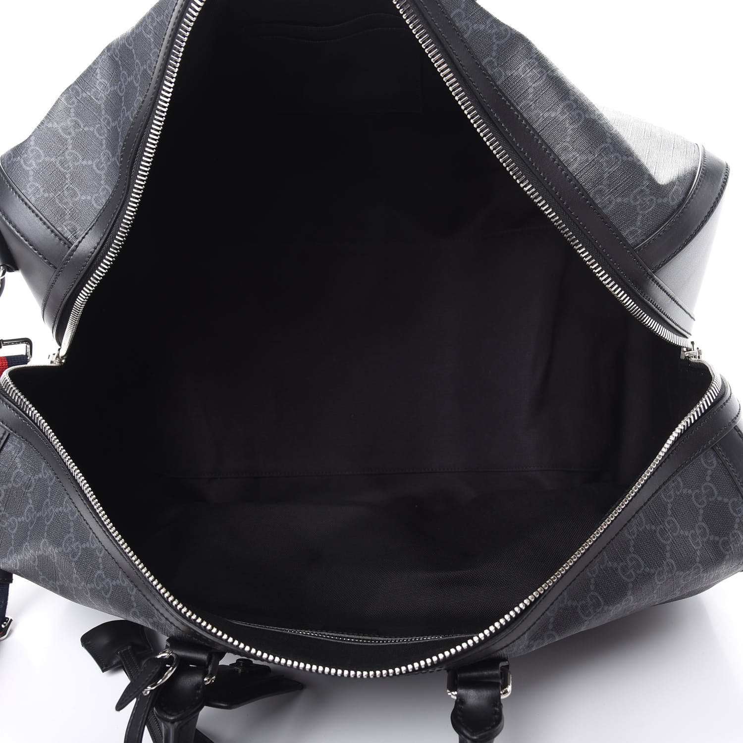 Gucci Soft GG Supreme Monogram Appia Calfskin Web Large Carry On Duffle Bag Black Grey 4 of 9