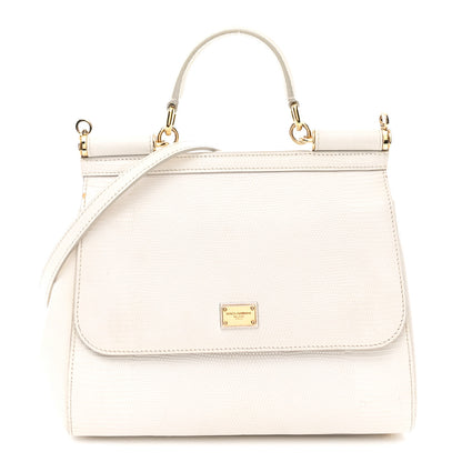 Dolce & Gabbana Iguana Calfskin Embossed Medium Miss Sicily Satchel White 1 of 12