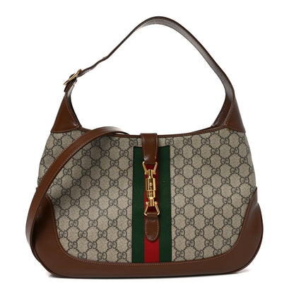 Gucci GG Supreme Monogram Azalea Calfskin Web Medium Jackie 1961 Hobo Beige Ebony Brown Sugar 1 of 19