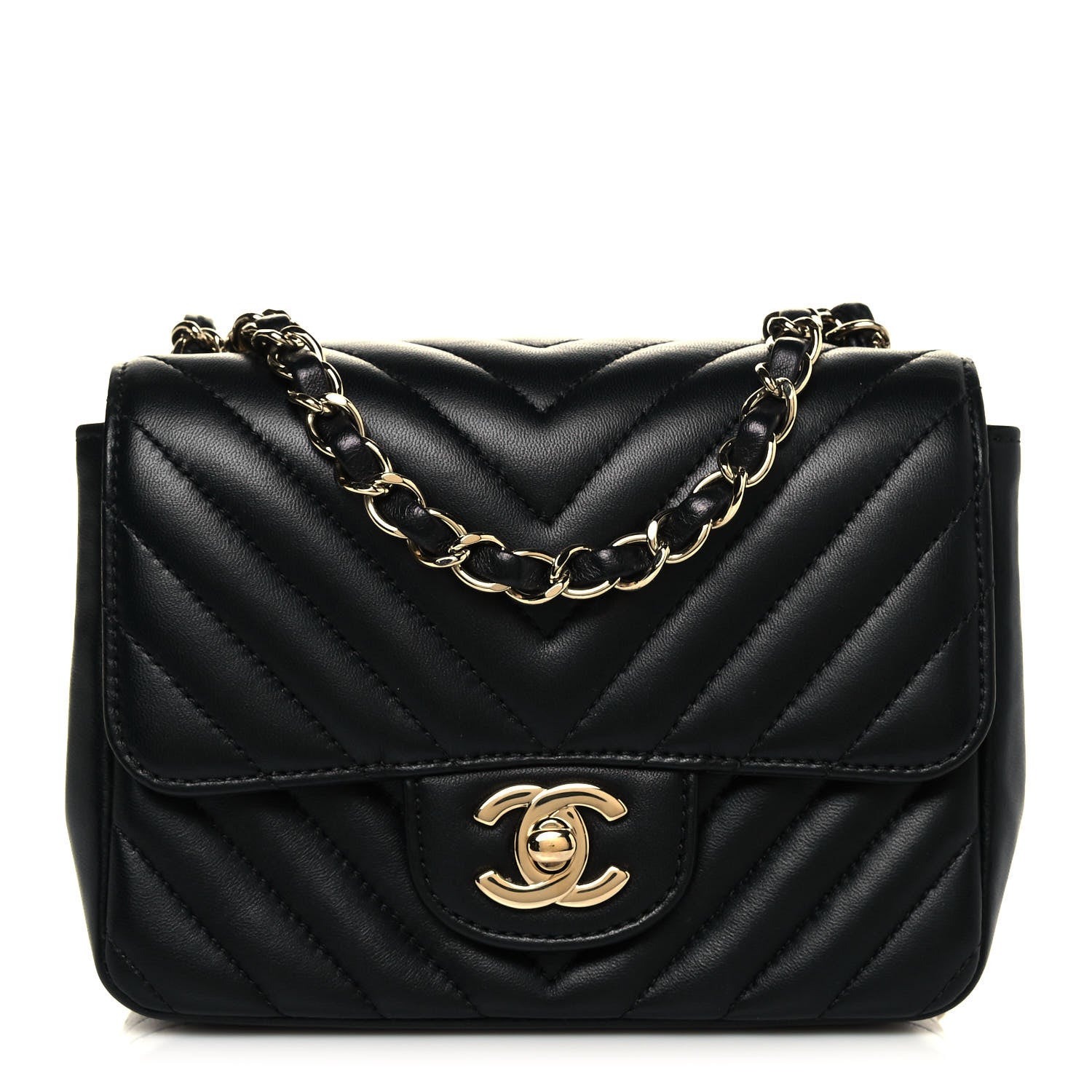 Chanel Lambskin Chevron Quilted Mini Square Flap Black 1 of 13