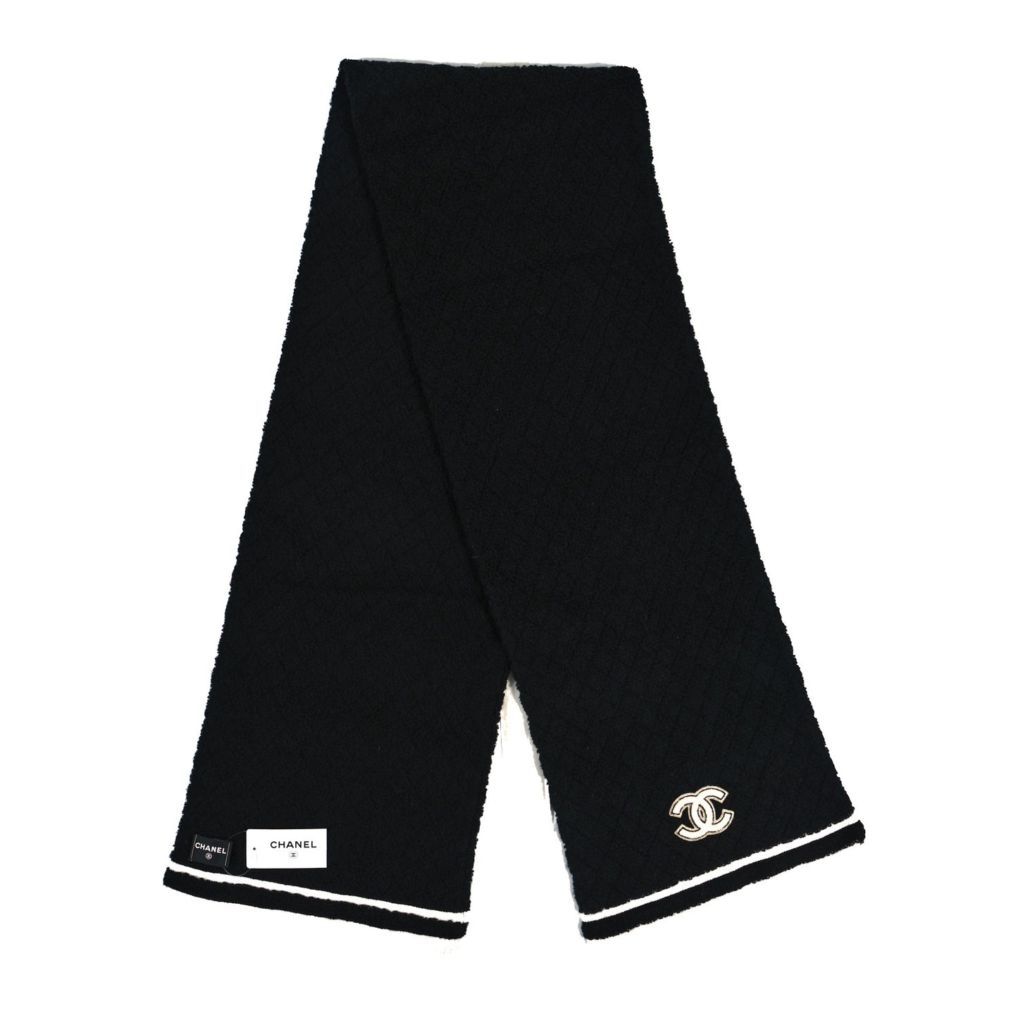 Cashmere Blend Knit CC Scarf Black White