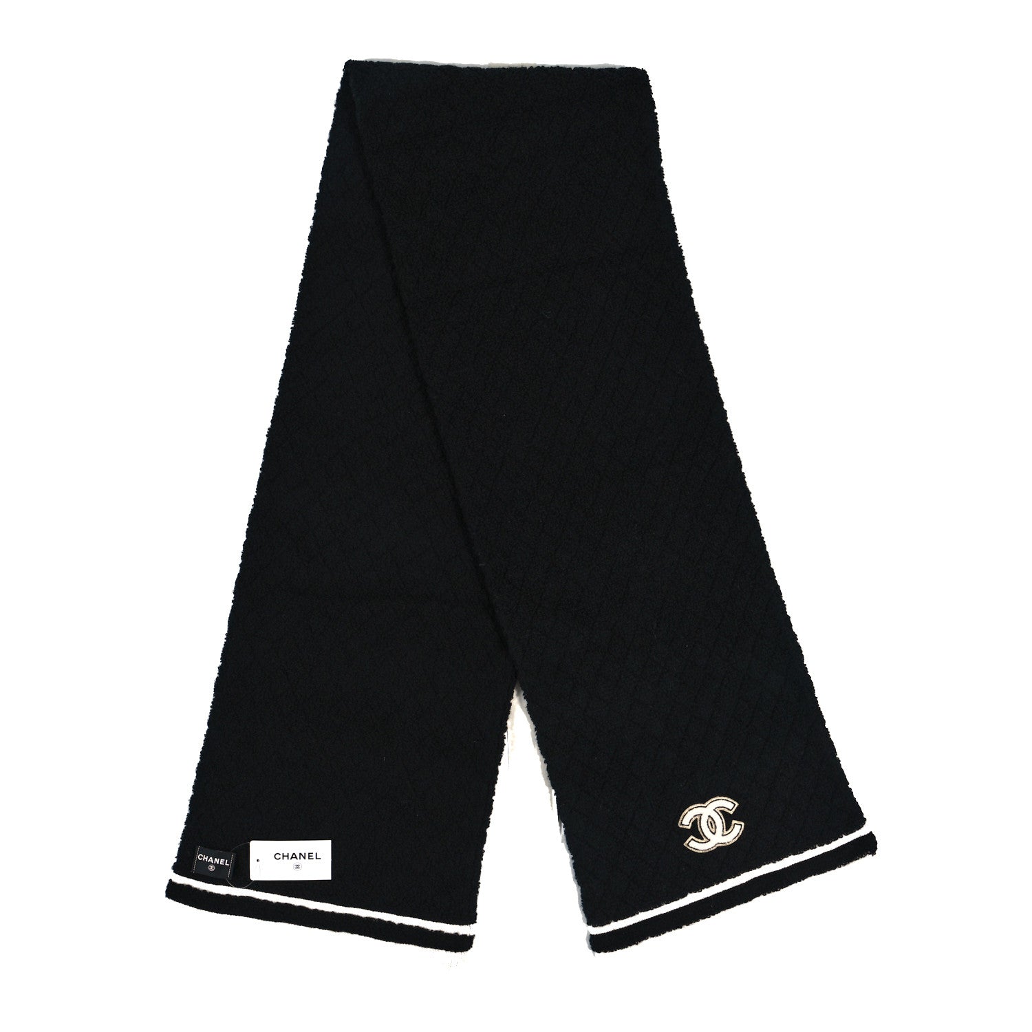 Chanel Cashmere Blend Knit CC Scarf Black White 2 of 3