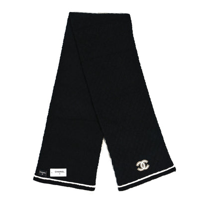 Chanel Cashmere Blend Knit CC Scarf Black White 2 of 3