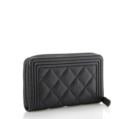 Chanel Caviar Quilted Boy Small Zip Around Wallet Black 3 of 8