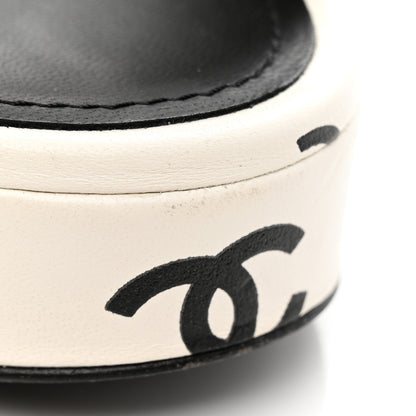 Chanel Printed Lambskin Coco Beach Platform Sandals 37 White Black 11 of 15