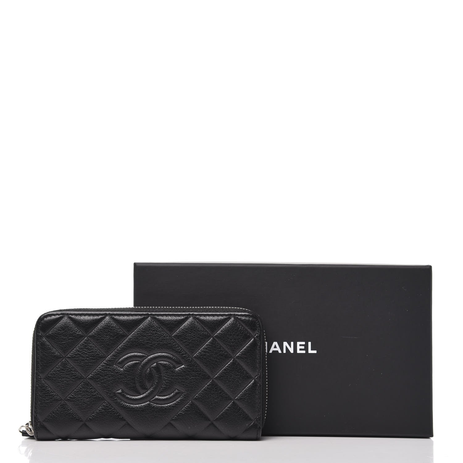 Chanel Calfskin Quilted Small Diamond CC Zip Around Wallet Black 9 of 9