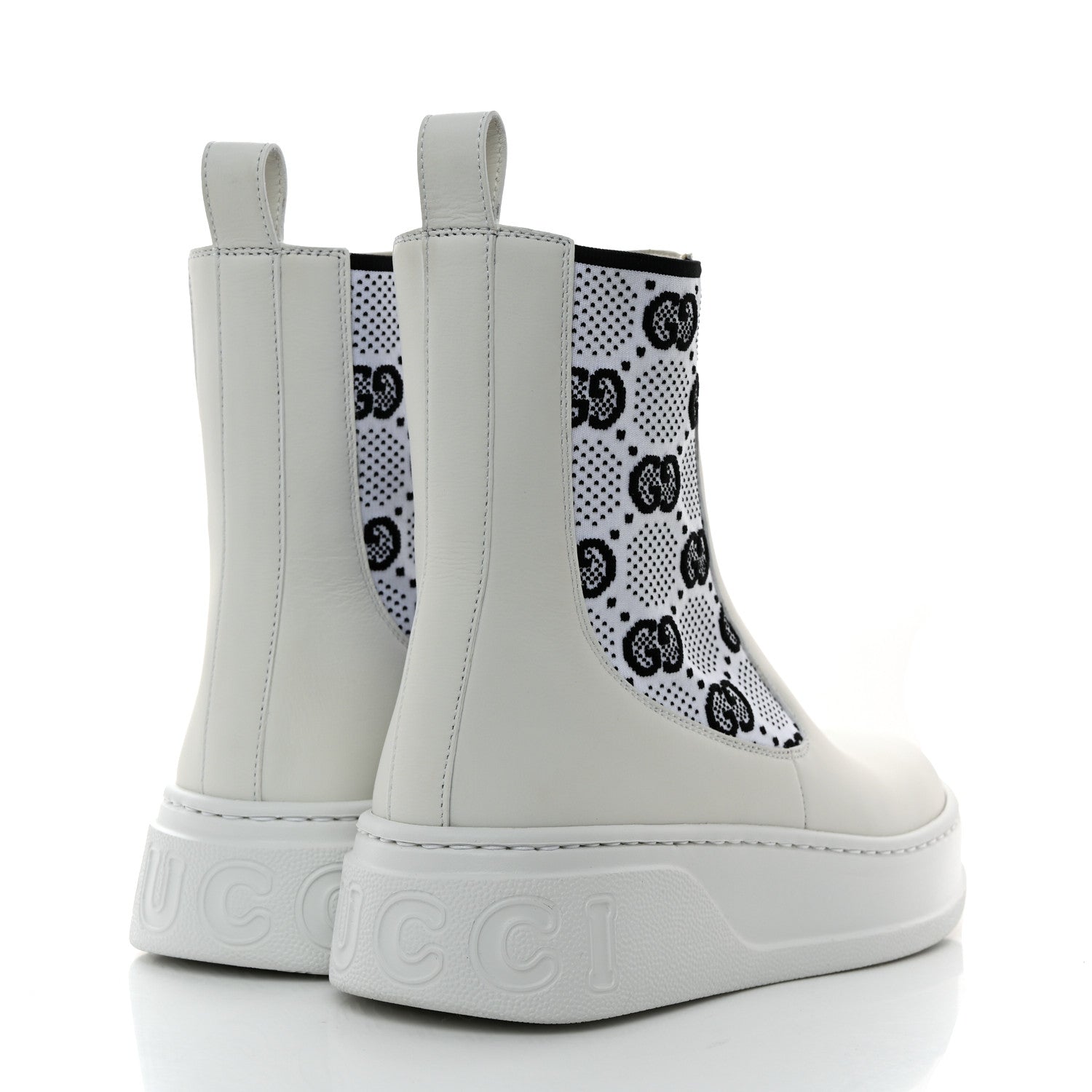 Gucci Dali Soft Calfskin Technical Jersey Knit GG Monogram Ankle Boots 38 White Great White Black 4 of 9
