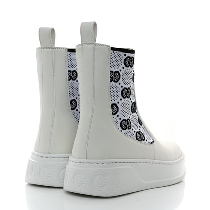 Gucci Dali Soft Calfskin Technical Jersey Knit GG Monogram Ankle Boots 38 White Great White Black 4 of 9