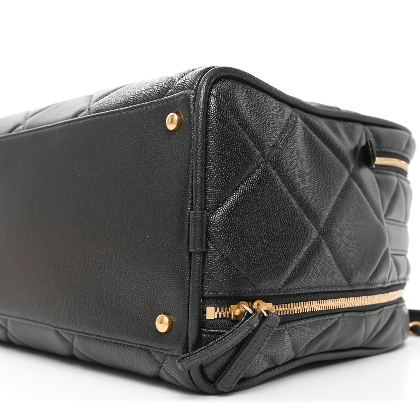 Shiny Grained Calfskin Quilted Travel Bowling Bag Black