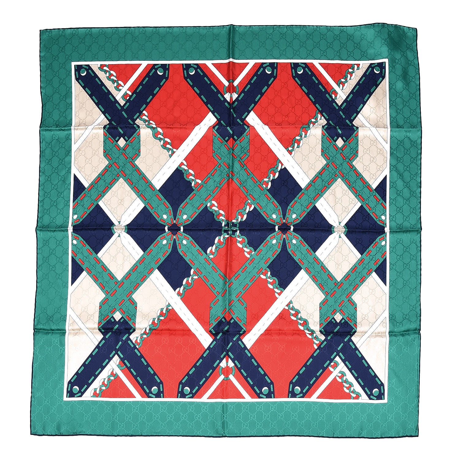 Gucci Silk Chain Argyle Square Scarf Flame Dark Green 1 of 4