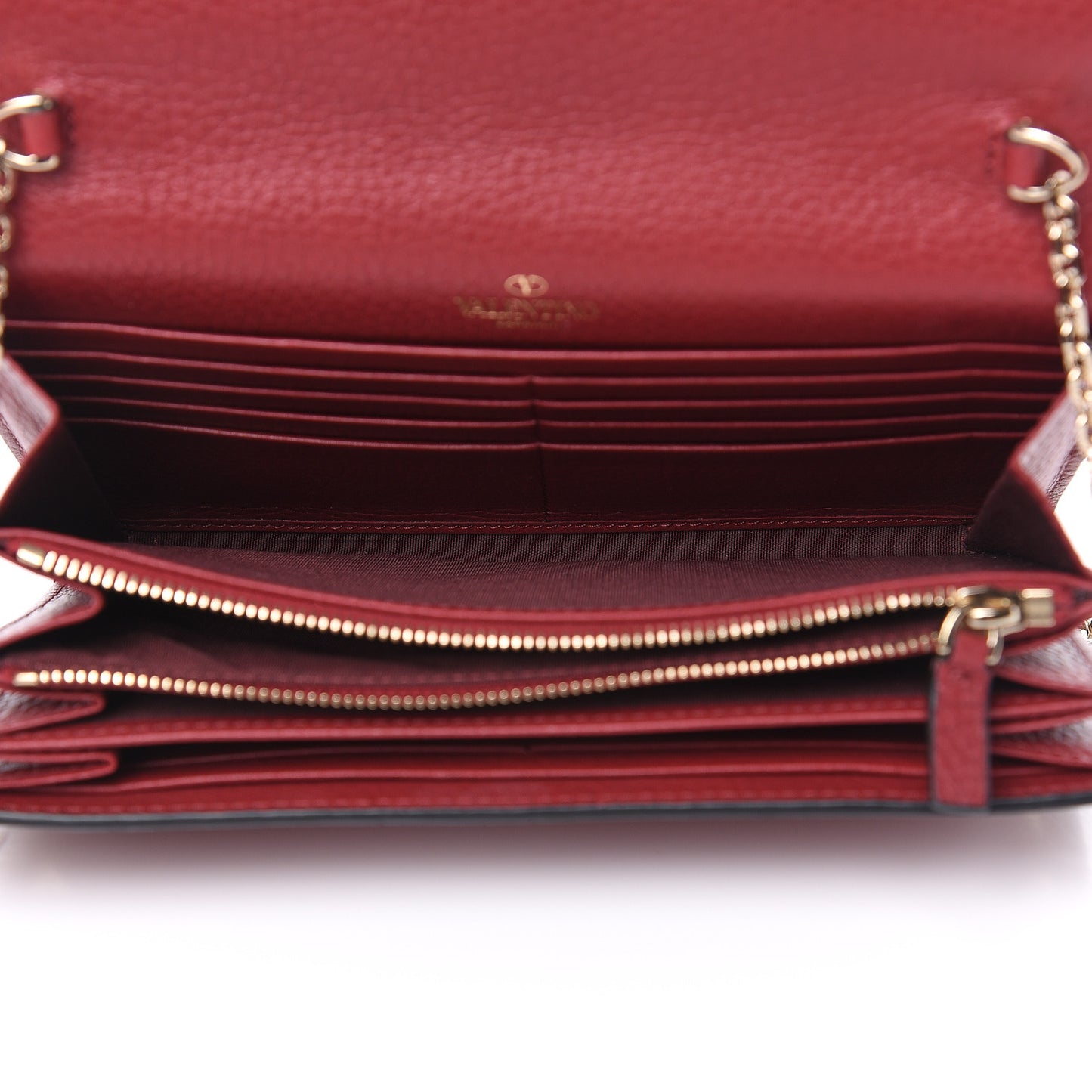 Pebbled Calfskin Rockstud Envelope Wallet On Chain Bag Rubino