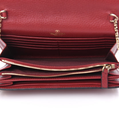 Valentino Garavani Pebbled Calfskin Rockstud Envelope Wallet On Chain Bag Rubino 5 of 10