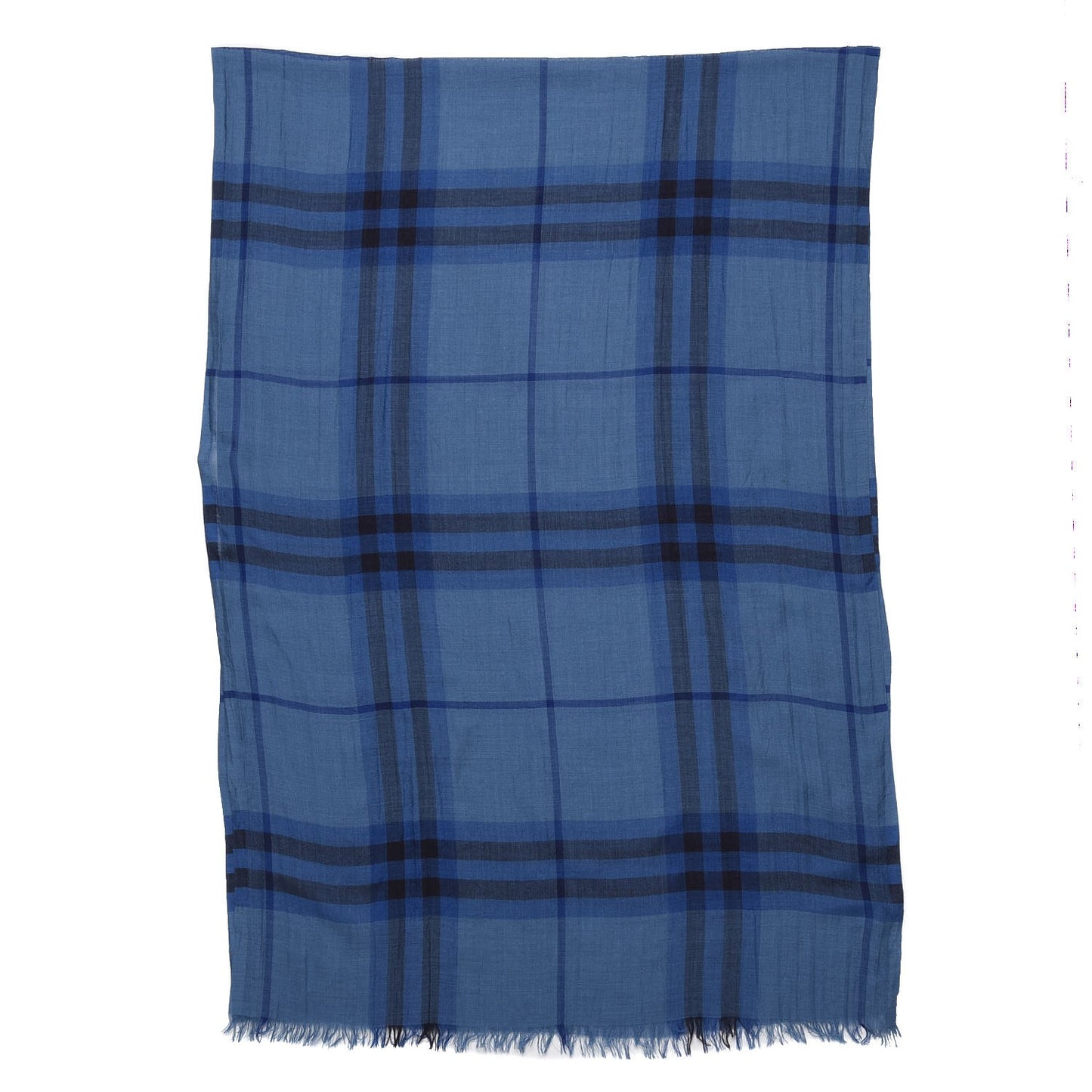 Wool Silk Gauze Giant Check Scarf Blue