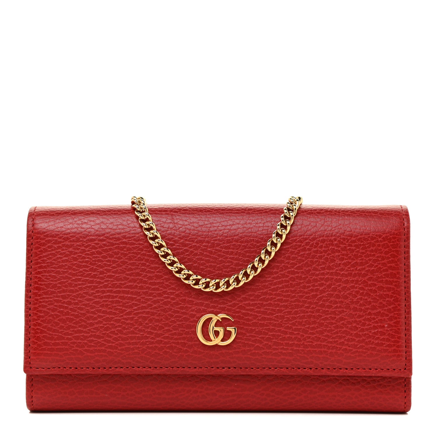 Gucci Dollar Calfskin Petite GG Marmont Wallet Chain Bag Hibiscus Red 1 of 16
