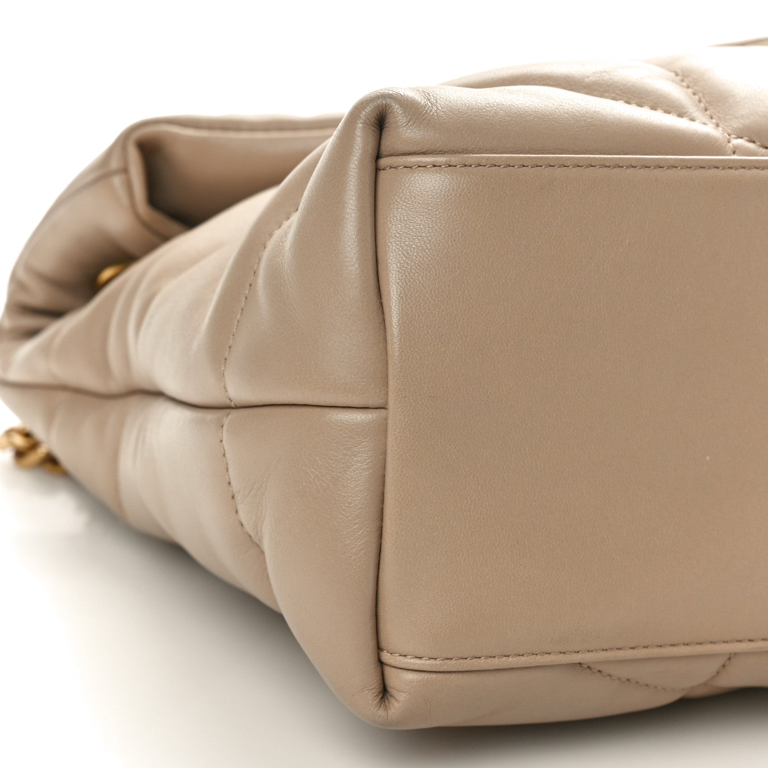 Saint Laurent Lambskin Quilted Medium Loulou Puffer Monogram Chain Satchel Dark Beige 9 of 10