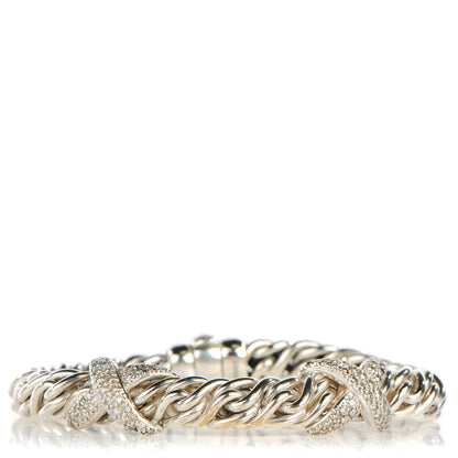 David Yurman Sterling Silver Pave Diamond 9mm Double X Wheat Bracelet 1 of 5