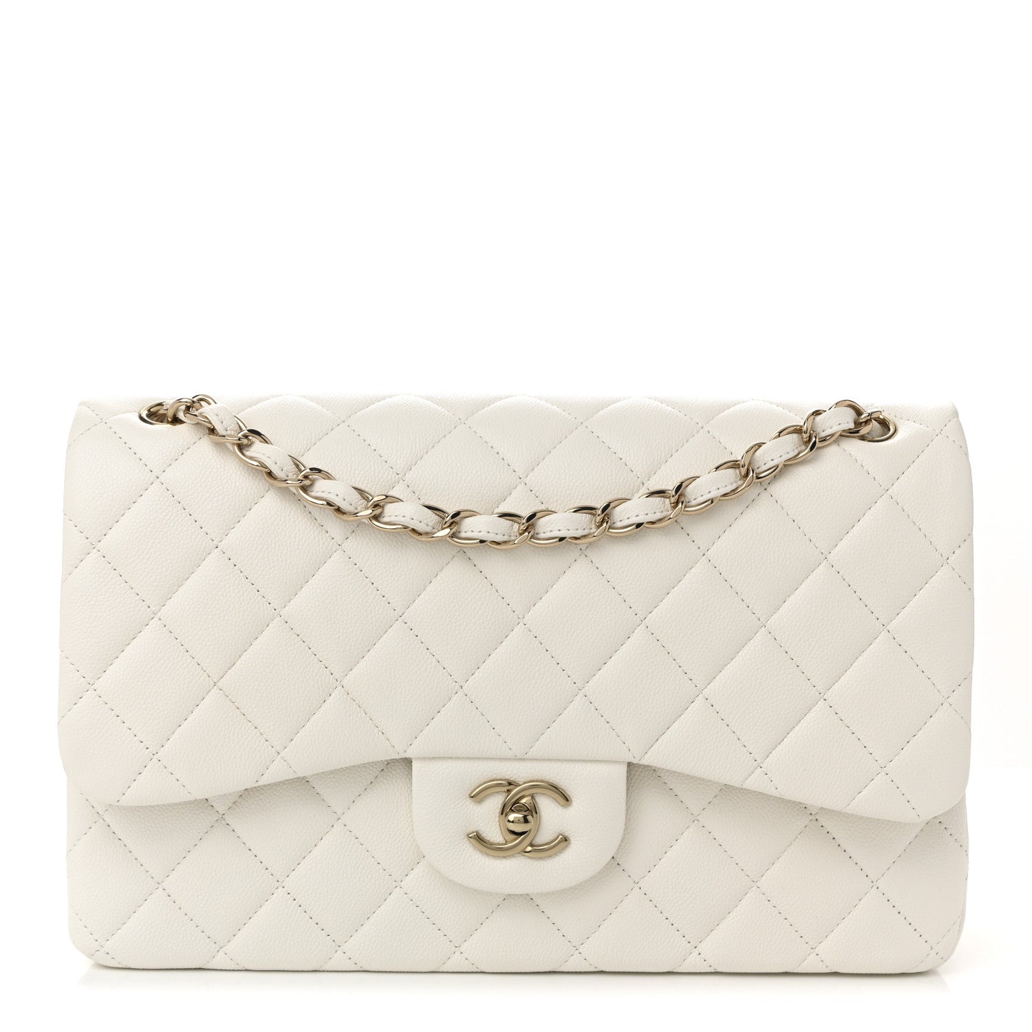 Chanel Caviar Quilted Jumbo Double Flap White 1 of 11
