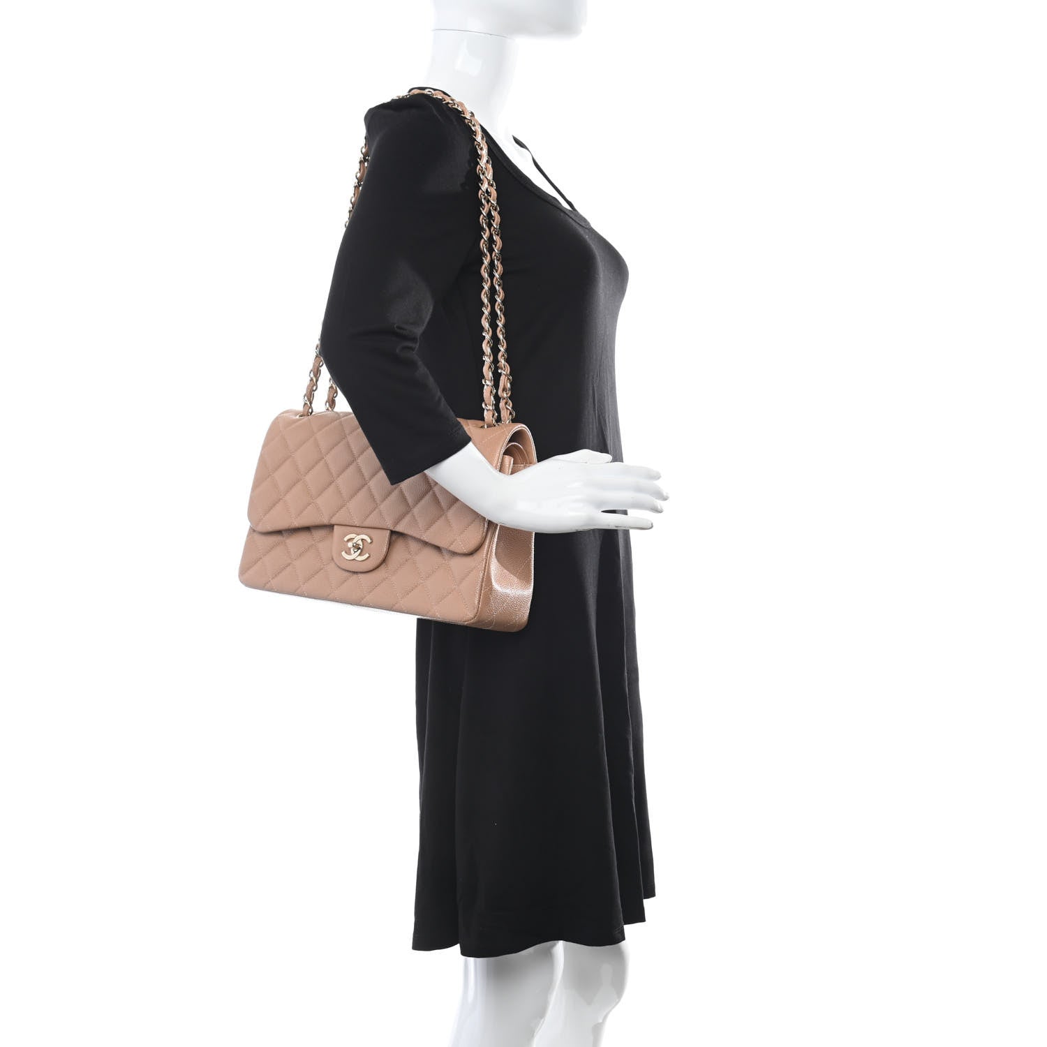 Chanel Caviar Quilted Jumbo Double Flap Beige 2 of 11
