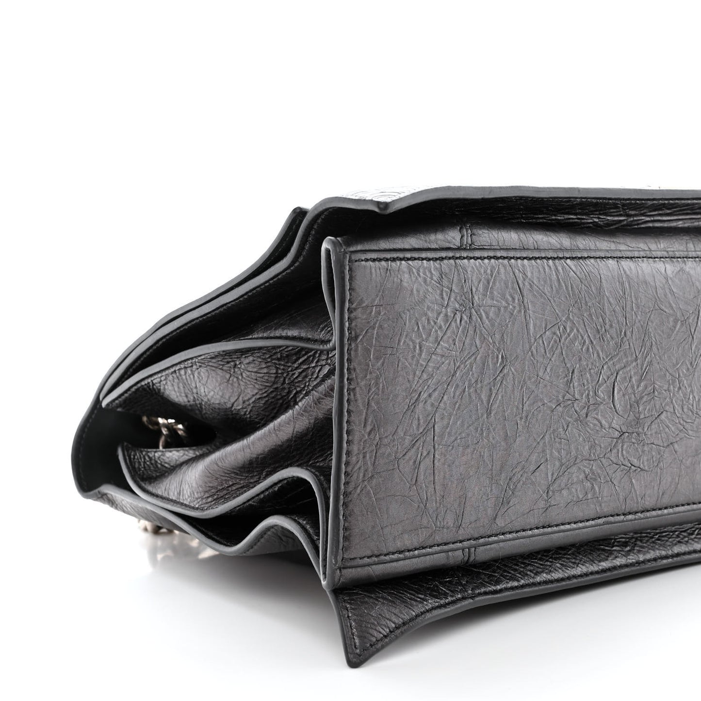 Metallic Crushed Calfskin Large Crush Chain Bag Steel Grey