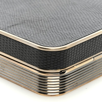 Salvatore Ferragamo Lizard Metal Box Clutch Black Gold 7 of 8